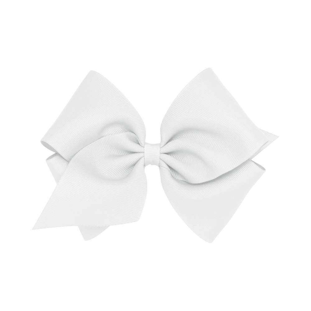 That Store white Mini King grosgrain hair bow with a patented no-slip alligator clip for girls.