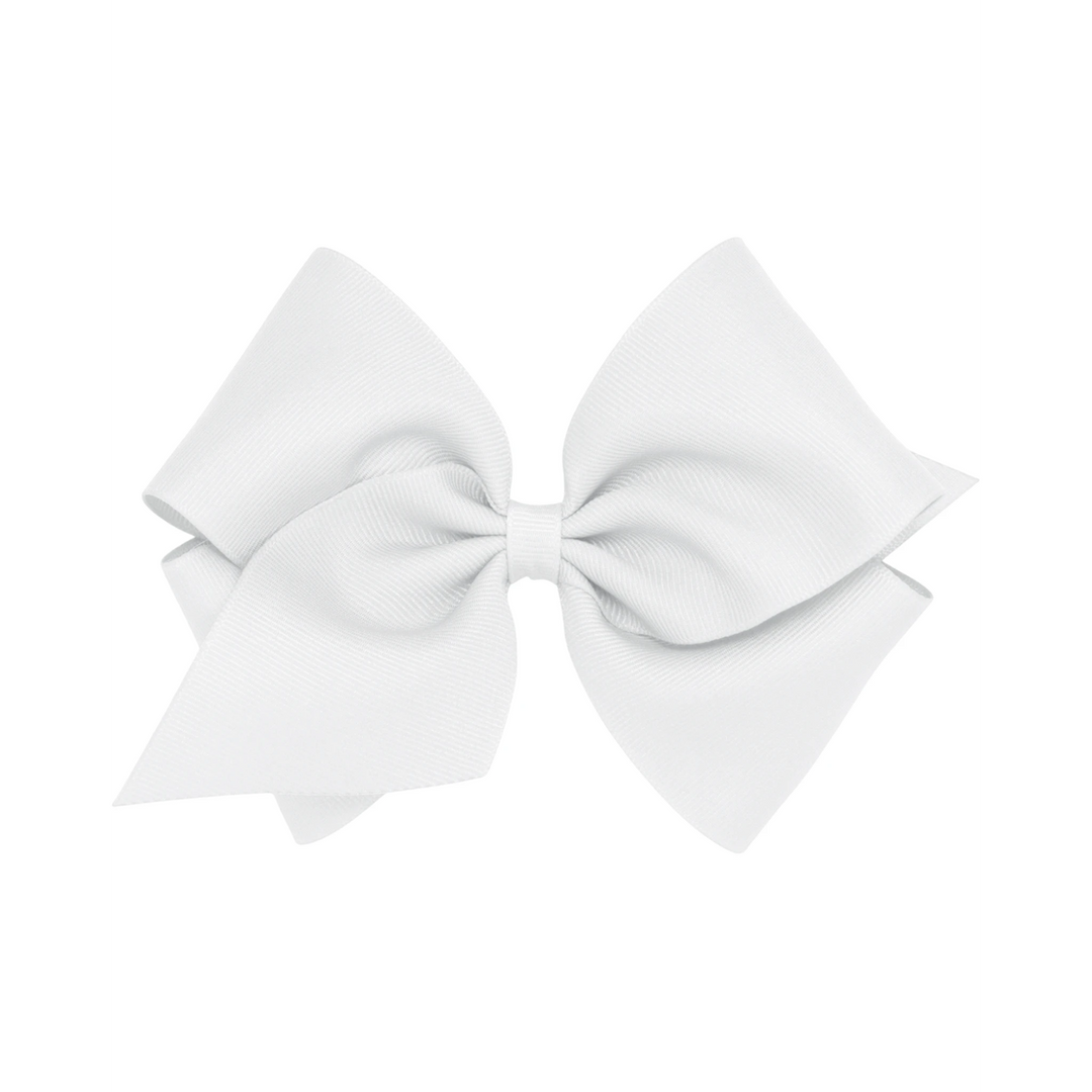 That Store white Mini King grosgrain hair bow with a patented no-slip alligator clip for girls.
