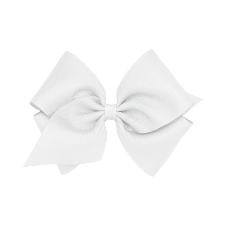 That Store white Mini King grosgrain hair bow with a patented no-slip alligator clip for girls.
