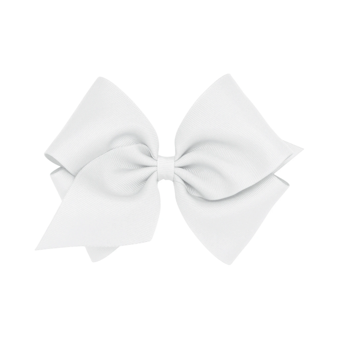 That Store white grosgrain hair bow for girls with a patented no-slip alligator clip, 4 by 3 inches.