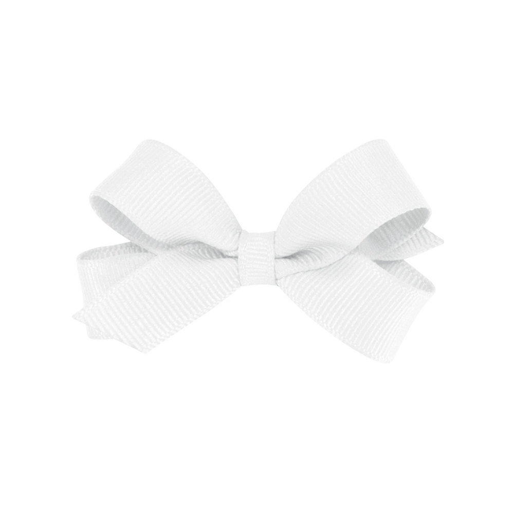 That Store white tiny grosgrain hair bow on a WeeStay no-slip alligator clip