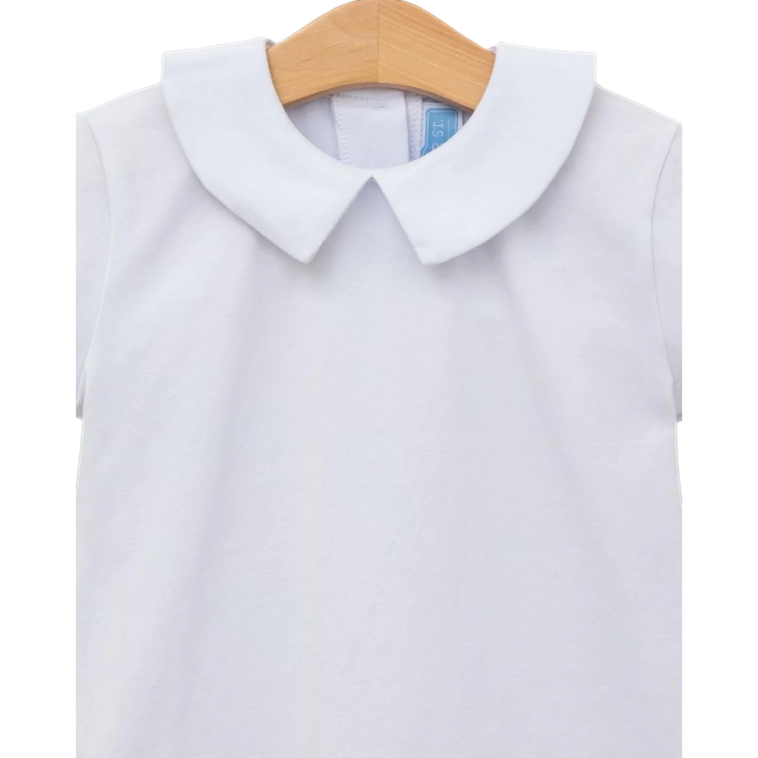 That Store white knit boys shirt featuring a classic Peter Pan collar, made from soft cotton and spandex blend.