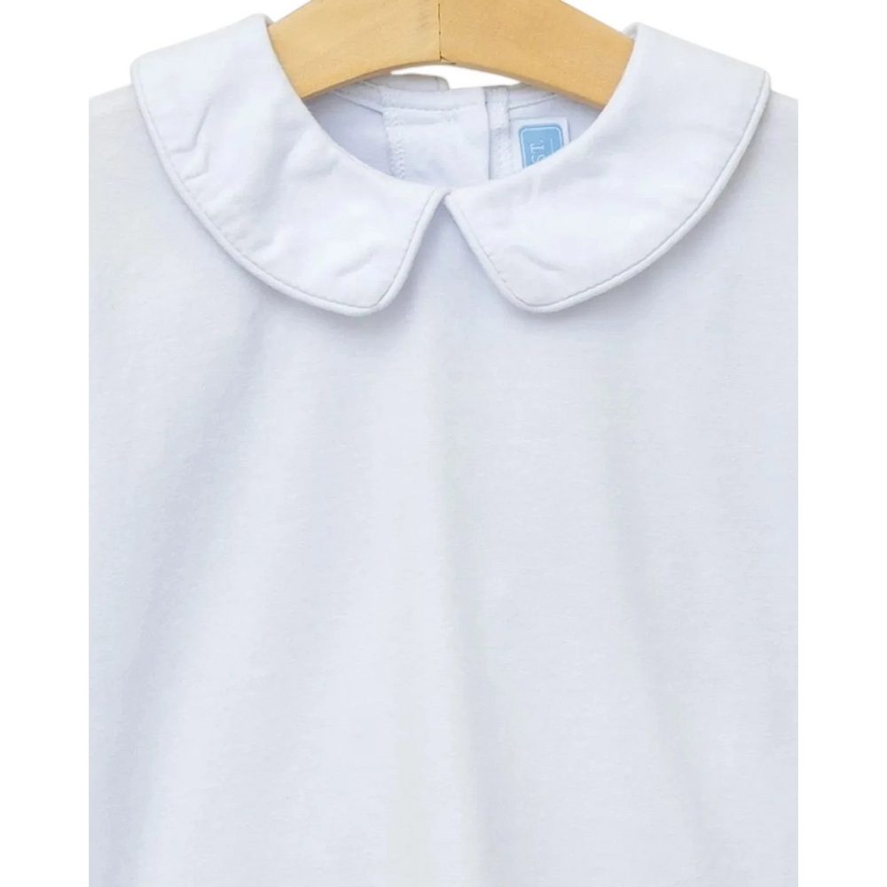 That Store white long-sleeve knit shirt for boys featuring a classic Peter Pan collar in a soft cotton blend