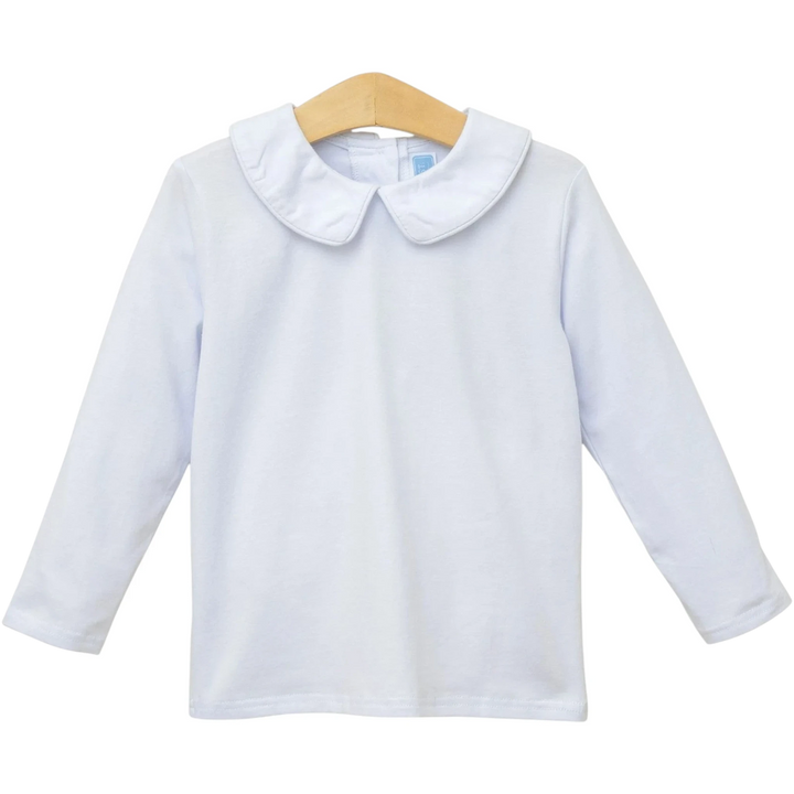 That Store white long-sleeve knit shirt for boys featuring a classic Peter Pan collar in a soft cotton blend.