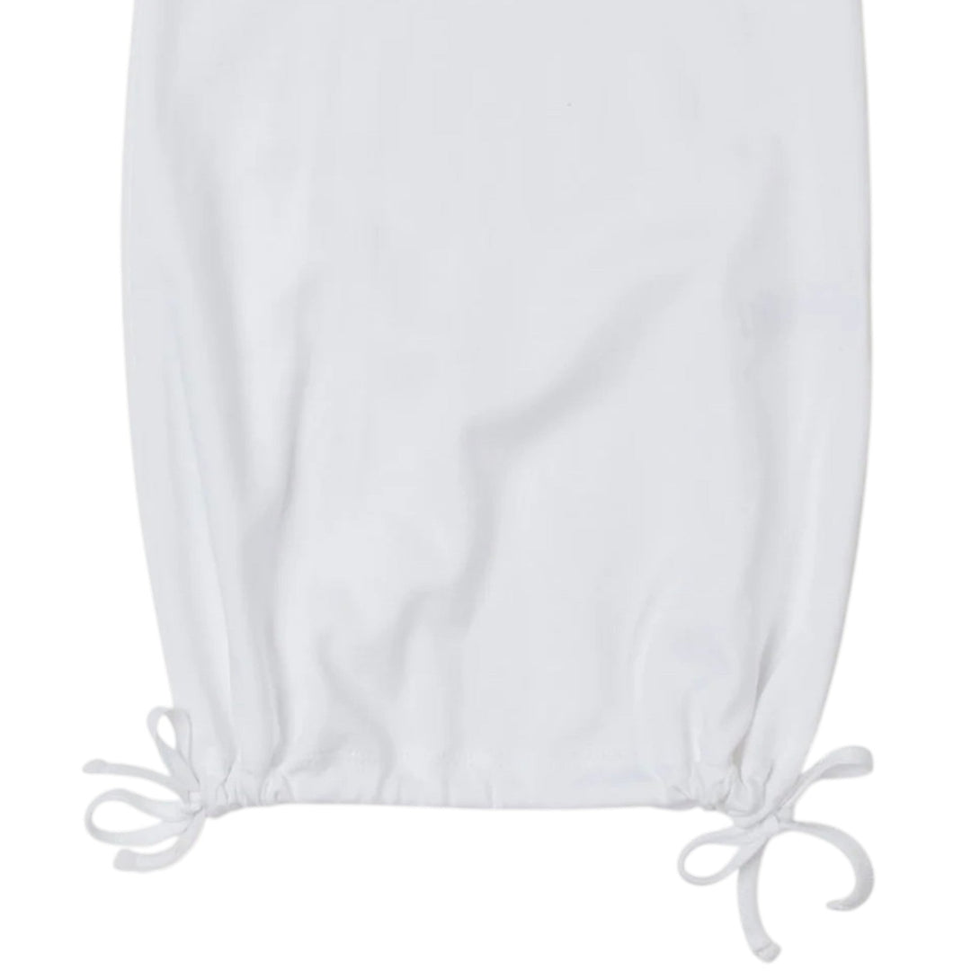 That Store white Pima cotton baby daygown with adjustable tie-bottom hem and soft fabric texture