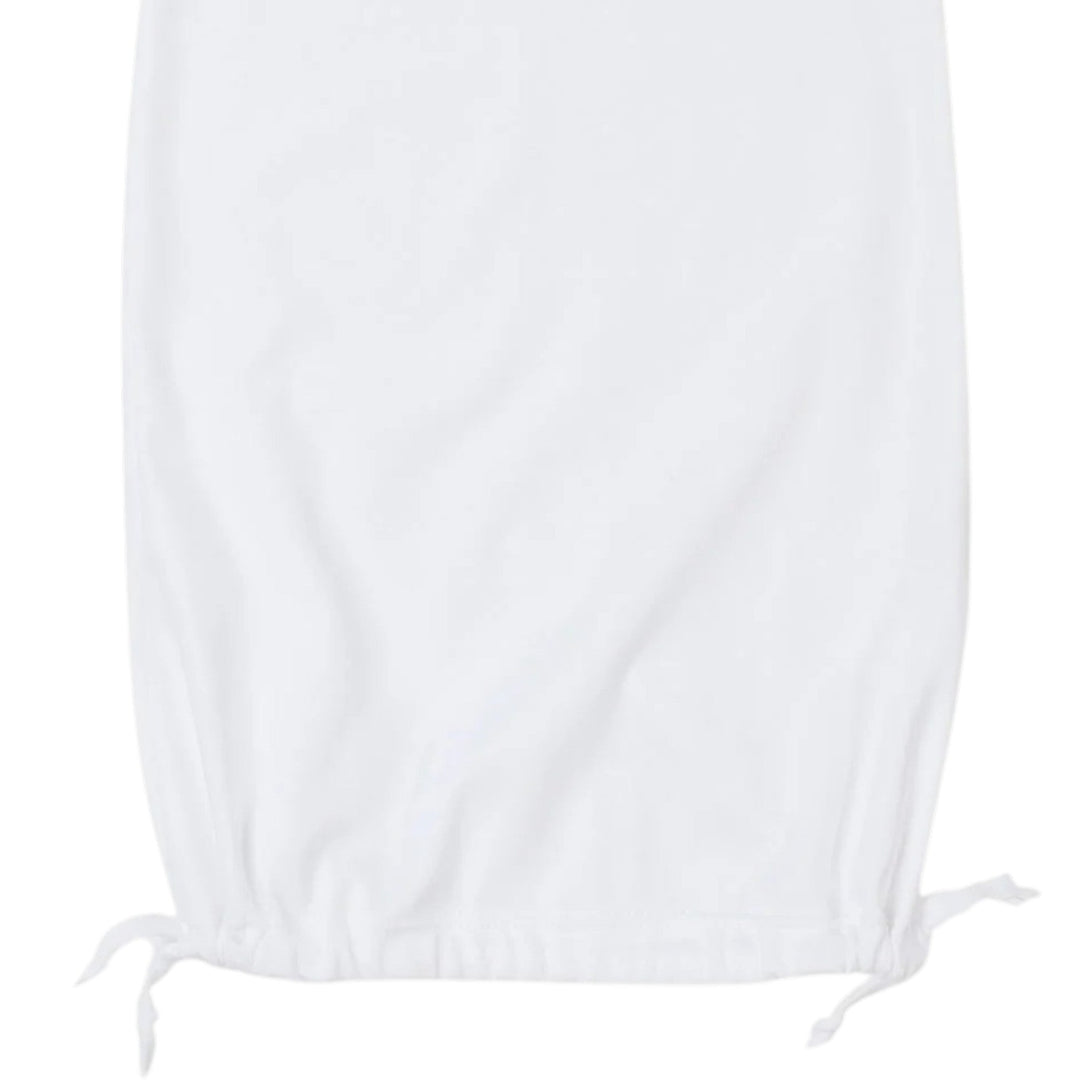 That Store white Pima cotton newborn daygown featuring a soft drawstring tie bottom for easy diaper changes