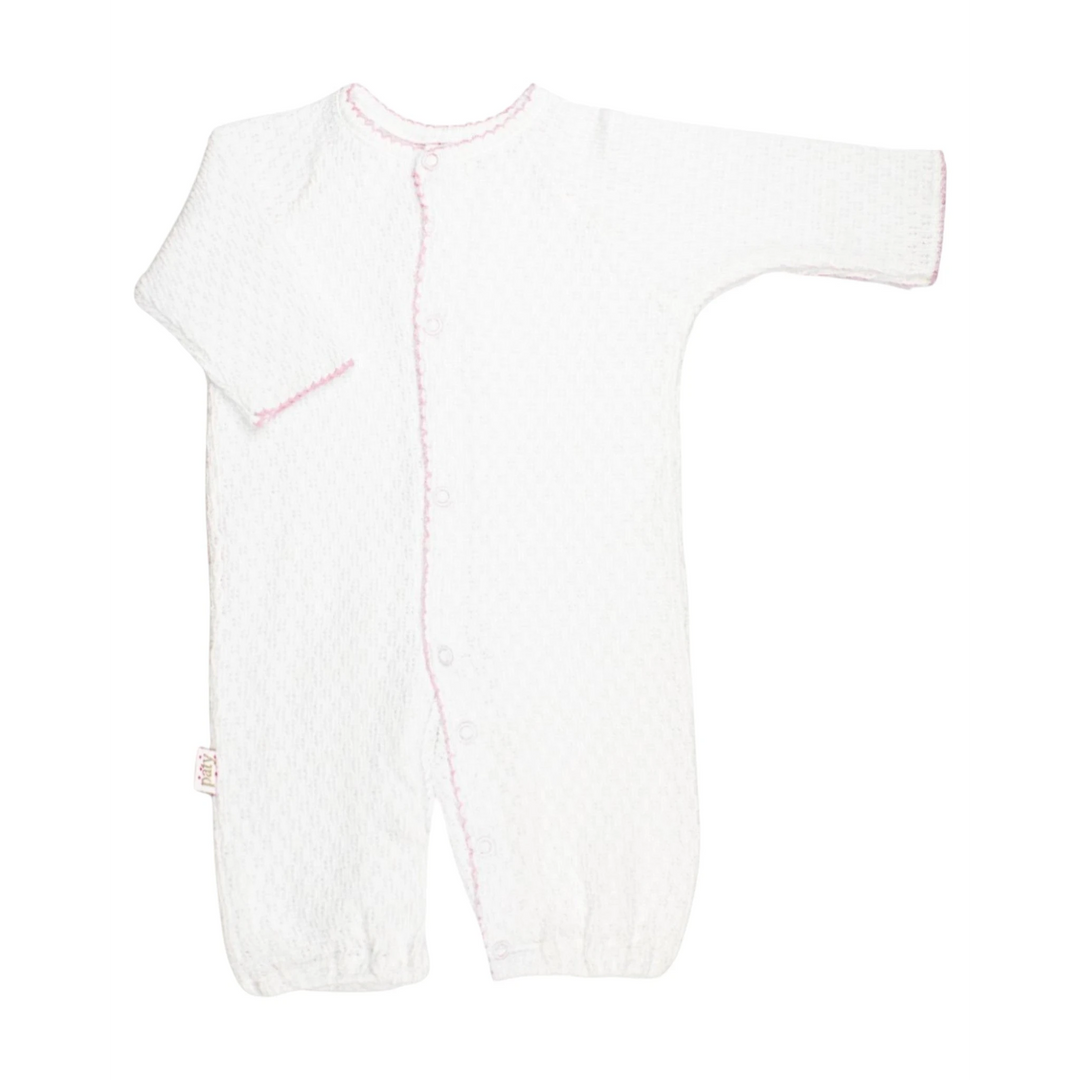 That Store Paty Knit girls converter in white cotton blend with delicate pink trim and front snap closure