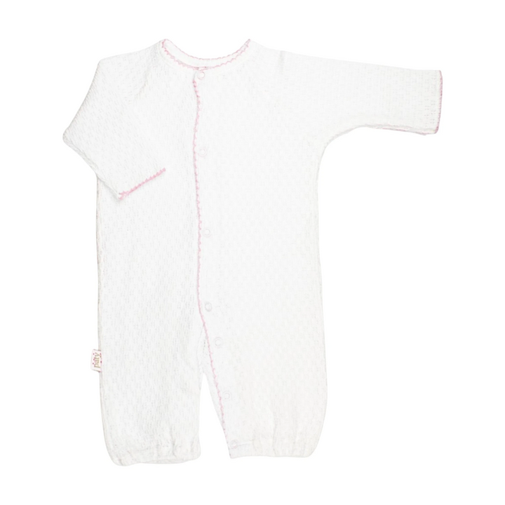 That Store Paty Knit girls converter in white cotton blend with delicate pink trim and front snap closure