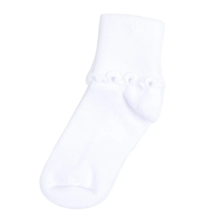 That Store white girls turn cuff socks with a delicate ripple edge, made from a soft cotton blend with a smooth toe.