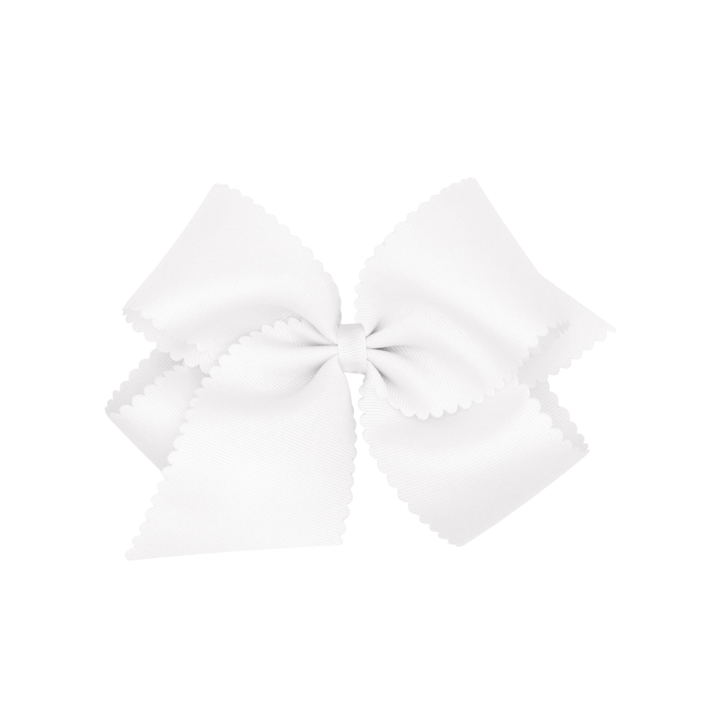 That Store white grosgrain hair bow for girls featuring a decorative scalloped edge and a secure WeeStay clip.