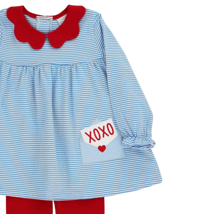 Love Letters Blue Stripe Girls Tunic Pant Set