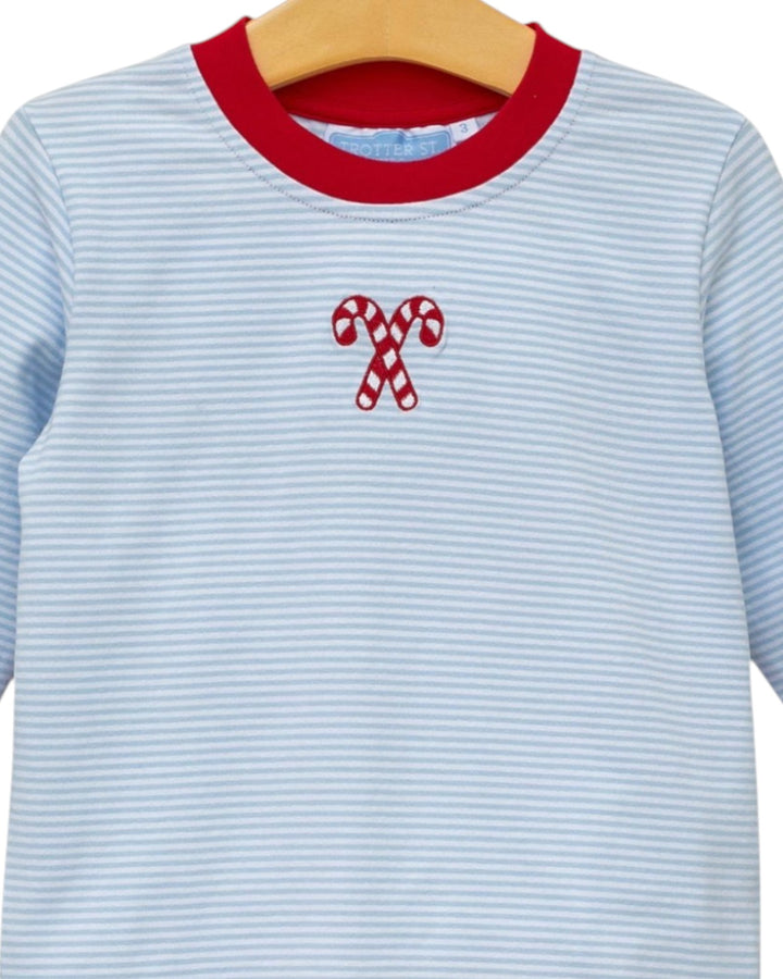 Candy Cane Embroidery Blue & Red Stripe Boys  Pants Set