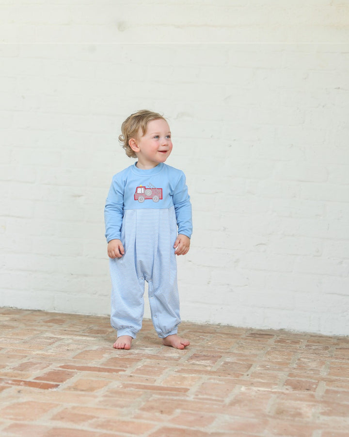 Fire Truck Blue Stripe Romper