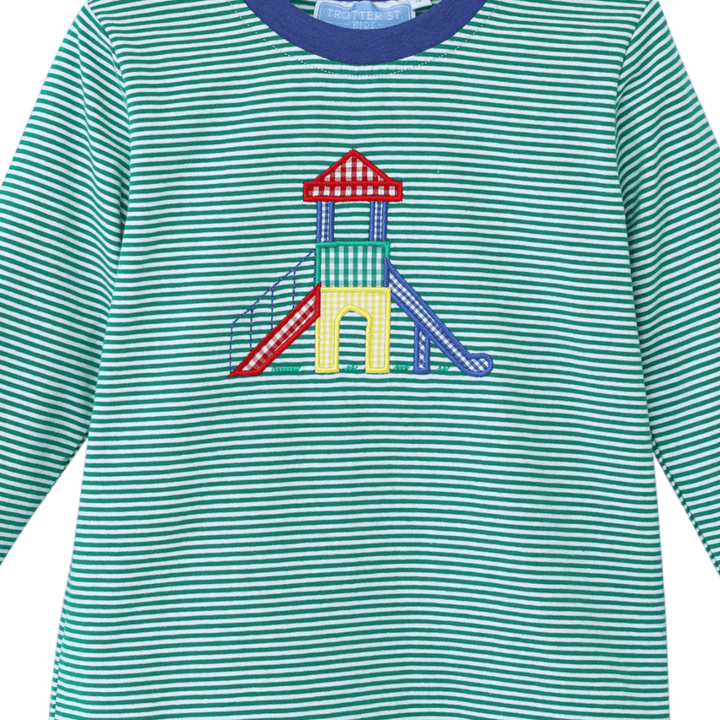 Playground Applique Green Stripe Shirt - ShopThatStore.com