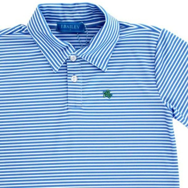 J Bailey Blue Stripe Short Sleeve Polo, close up