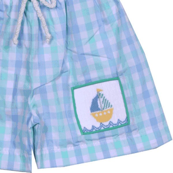 Smocked Blue Plaid Sailboat Trunk - ShopThatStore.com