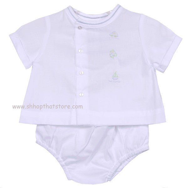 Petit Ami Blue Embroidered Diaper Set, front