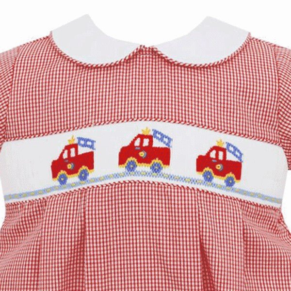 Smocked Firetruck Red Gingham Bubble - ShopThatStore.com